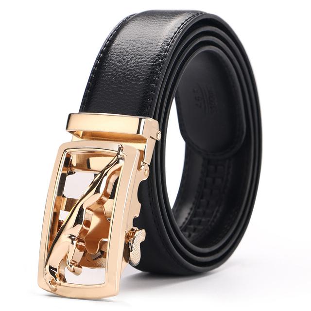 Genuine Leather Men's Simple Belt Fashion Designer Business New Belt Jaguar Pattern Decorative Alloy Automatic Buckle