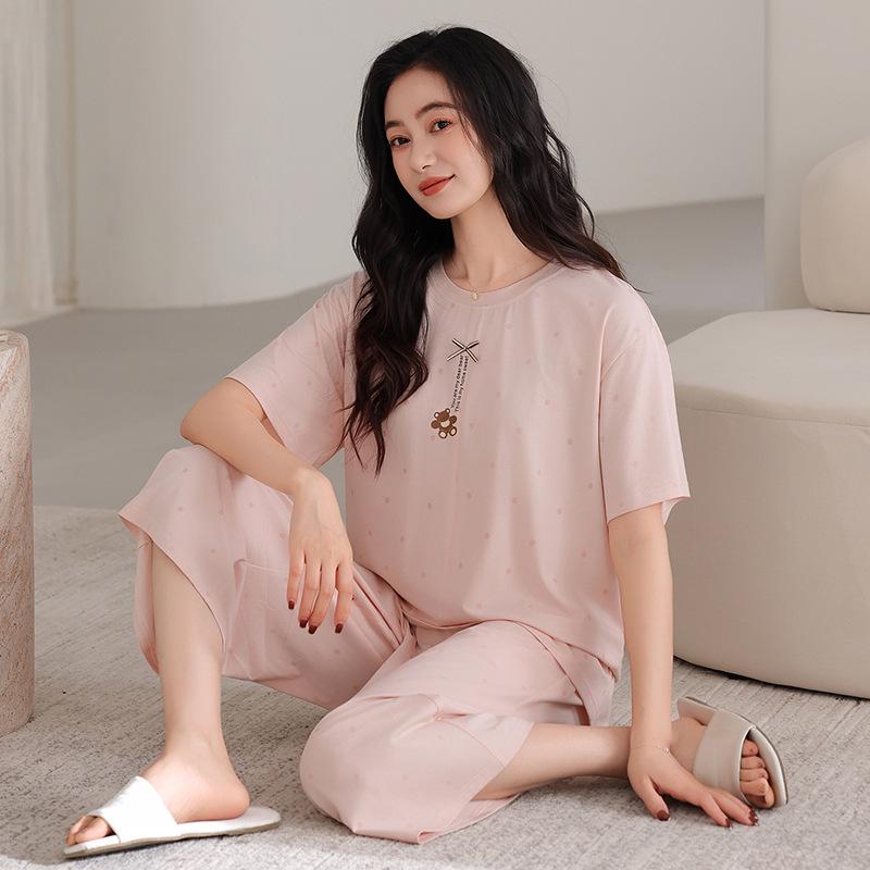 Pajamas Women's Summer Thin Modal Short-sleeved Cropped Pants Casual Fashion Can Be Worn Outside Large Size Loungewear Suit