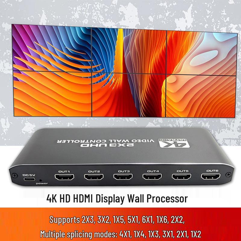 4K HDMI Video Wall Controller - 2x3 LCD TV Splicing Box for Large Screens