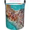 Sea Turtle In Water Laundry Basket with Handle Waterproof Collapsible Cloth Hamper Round Storage Basket for Bathroom Bedroom Col