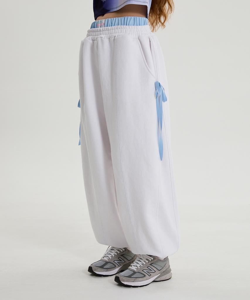 WAIKEI Double Banding Ribbon Sweatpants Cream