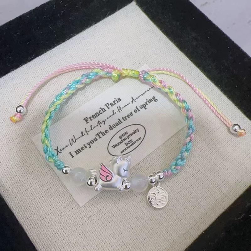 Sterling Silver Unicorn Luck Bead Hand-woven Bracelet