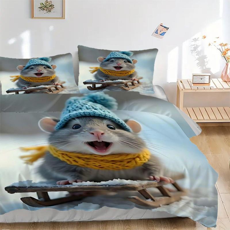 3pcs Anime Cartoon Design Winter Sled Adventure Bedding Set - Includes One Quilt Cover and Two Pillowcases (No Core) - Perfect for Bedroom a