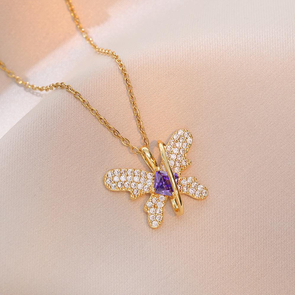 Butterfly Necklace with Color-Retaining Zircon - Fashionable, Versatile Women's Jewelry Accessory.