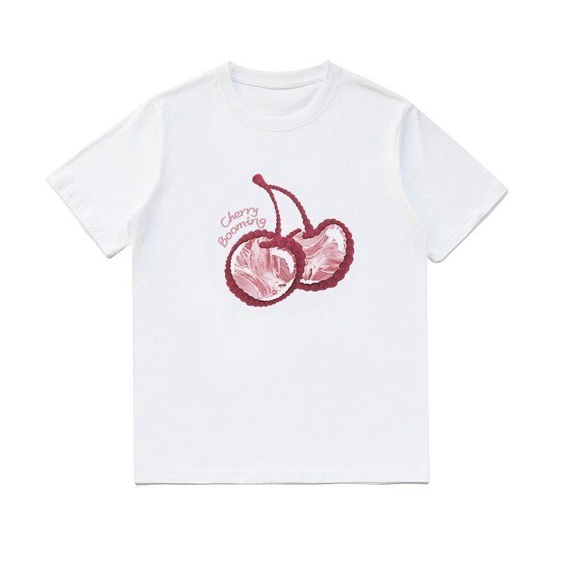 

2025 Autumn and Winter Heavy Cute Fruit Printing T-shirt Men s Women s Pure Cotton Casual Loose Personalized Versatile T-shirt S