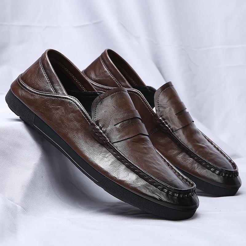 

Модные кожаные мужские повседневные туфли без застежек, модные легкие мужские мокасины ручной работы, дышащие, удобные, для ходьбы и вождения 10 коричневый