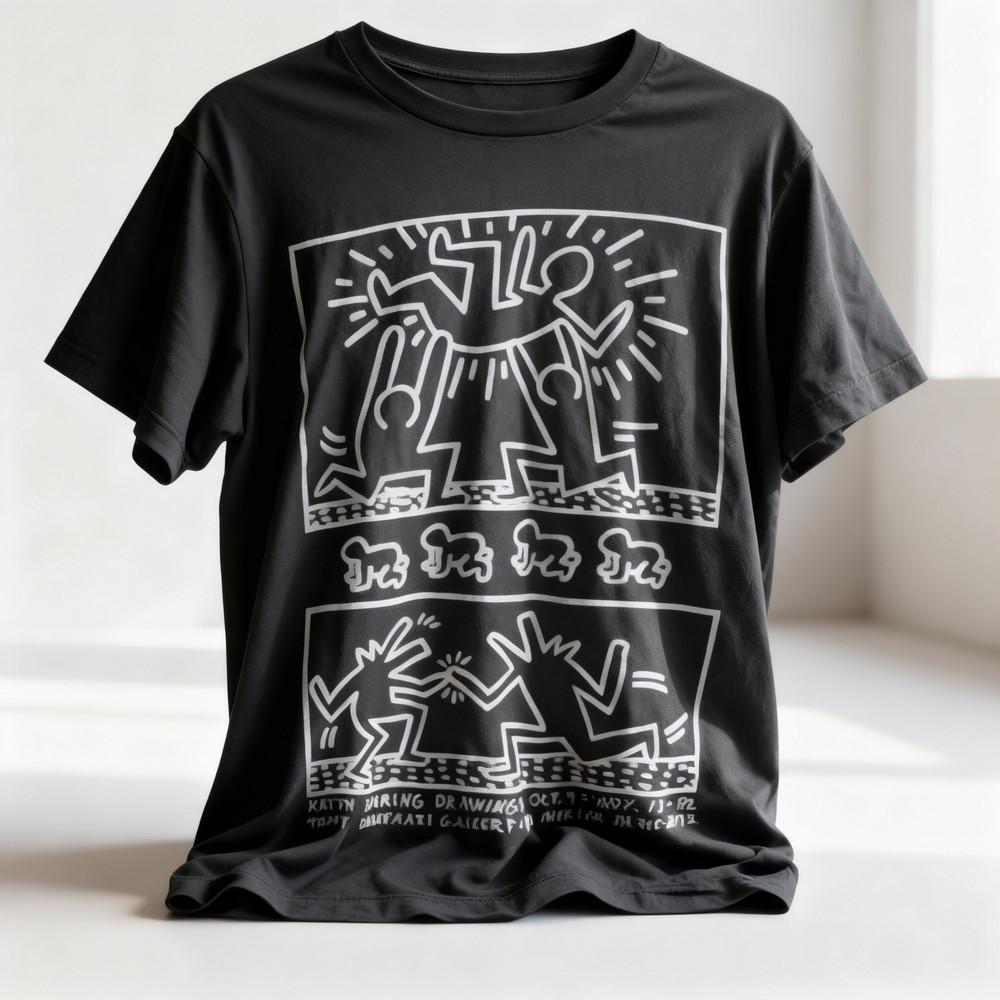 Vintage Keith Haring Cotton Black Shirt Unisex Tour S to 5XL Unisex T-Shirt