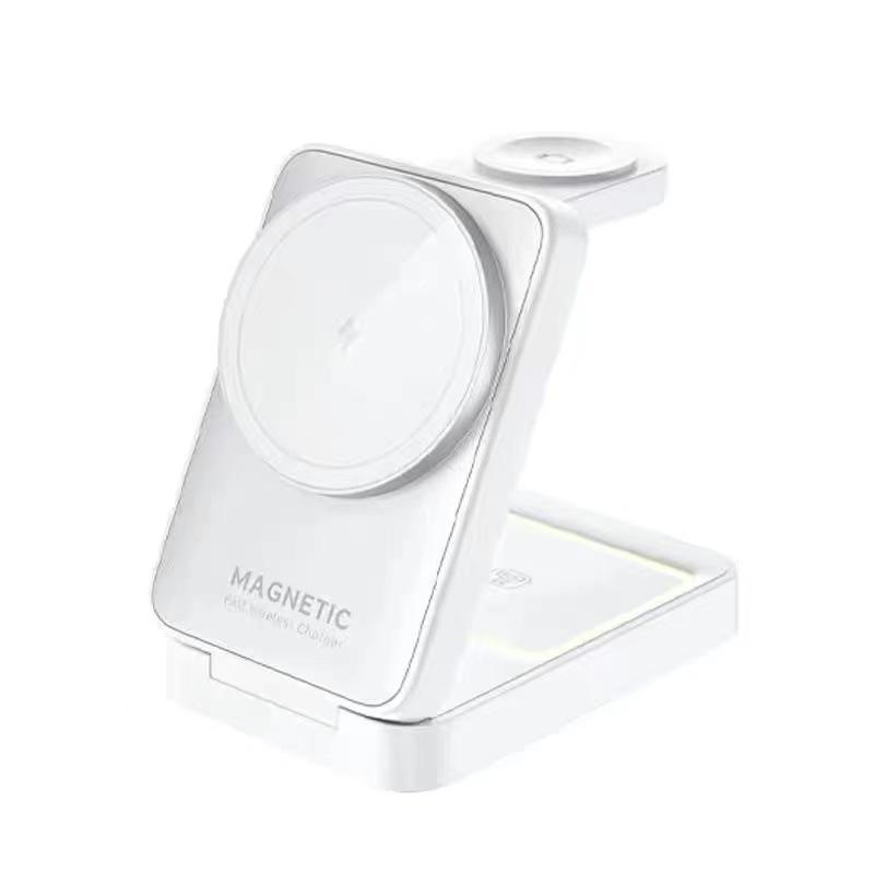 Foldable Magnetic Wireless Charger Stand 15W Fast Charging Station for iPhone Watch AirPods MagSafe Compatible
