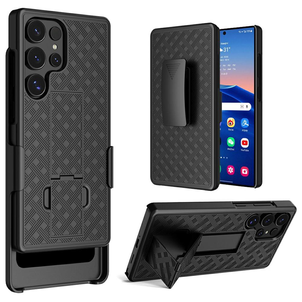 Pro pouzdro Samsung Galaxy S25 Ultra PC+TPU Posuvný kryt obrazovky Stojánek Kryt telefonu s klipem
