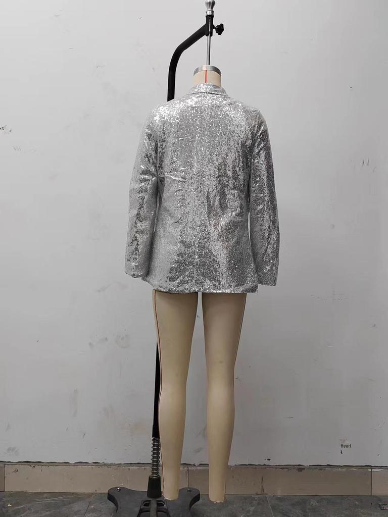 2025 Wiosna Damska Wielokolorowa Cekinowa Kurtka Garniturowa Z Długim Rękawem