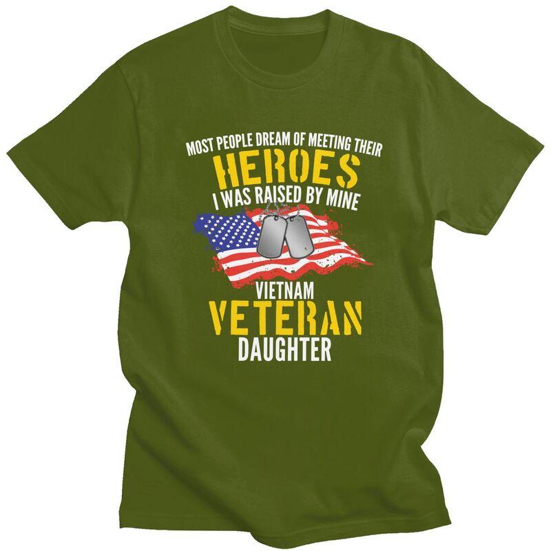 Custom Raised By My Hero Proud Vietnam Veterans Daughter T Shirts for Men 100 Cotton Tees Veteran Day Patriotic Tshirts Tshirt