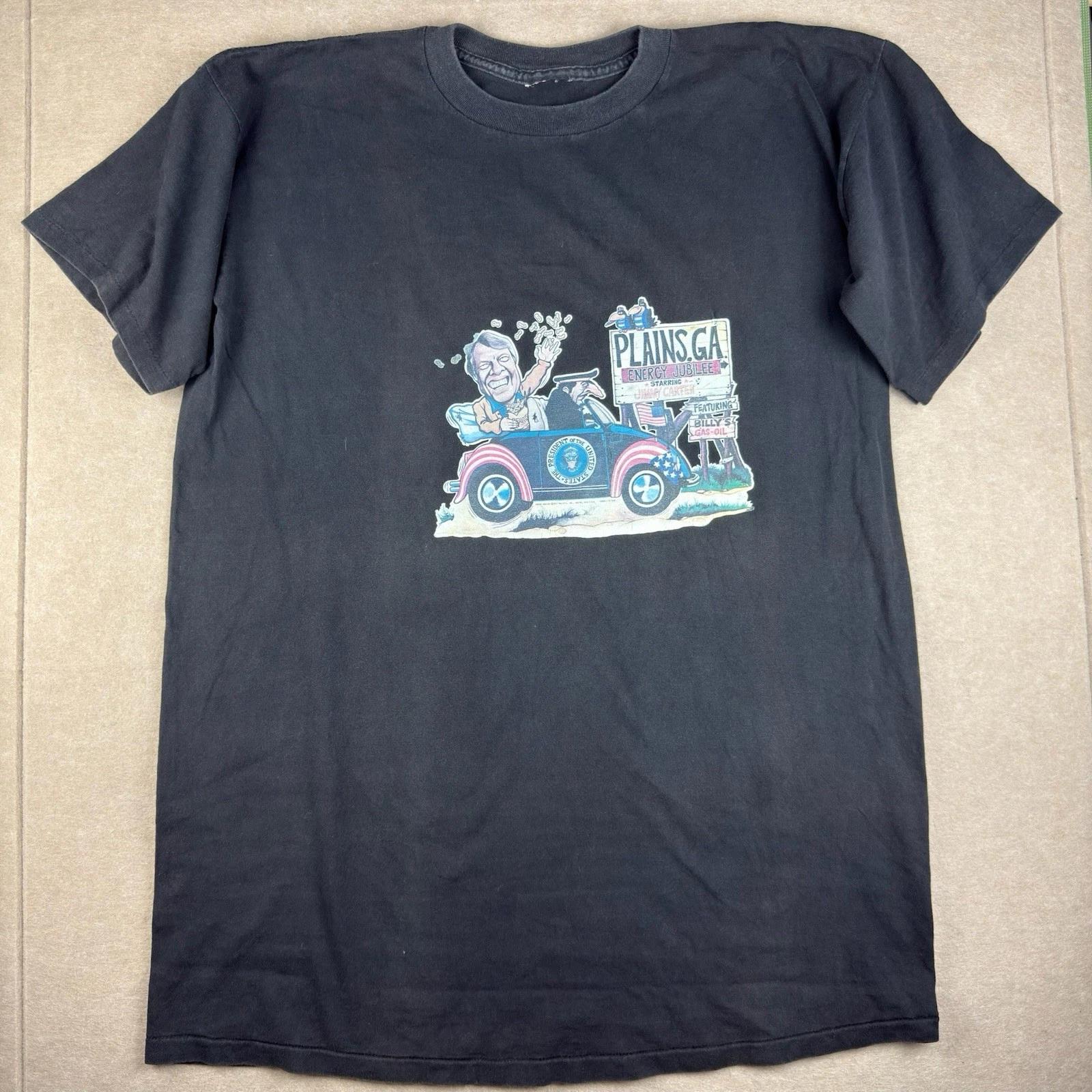 

Vintage 1977 Plains GA Jimmy Carter T-Shirt XL Black Single Stitch Political Tee XL