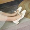 Fu Size, Thick Heel Single Shoes Women's New Spring Shoes Pearl Belt Belt Satin Square Head Low Heel Casual Women's Shoes