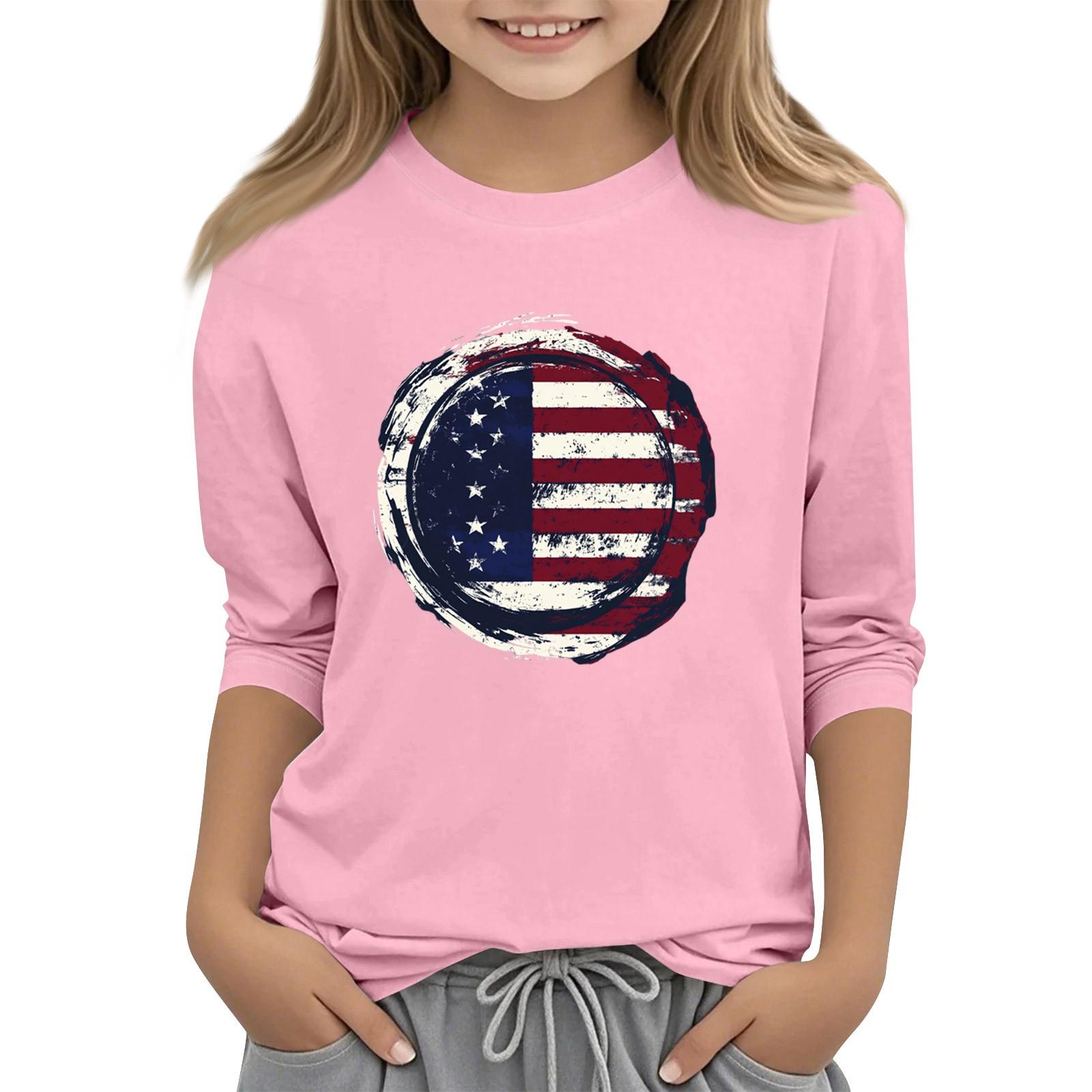 

Children s 3/4 Sleeve Independence Day Printed Round Neck Casual T-shirt 110 розовый
