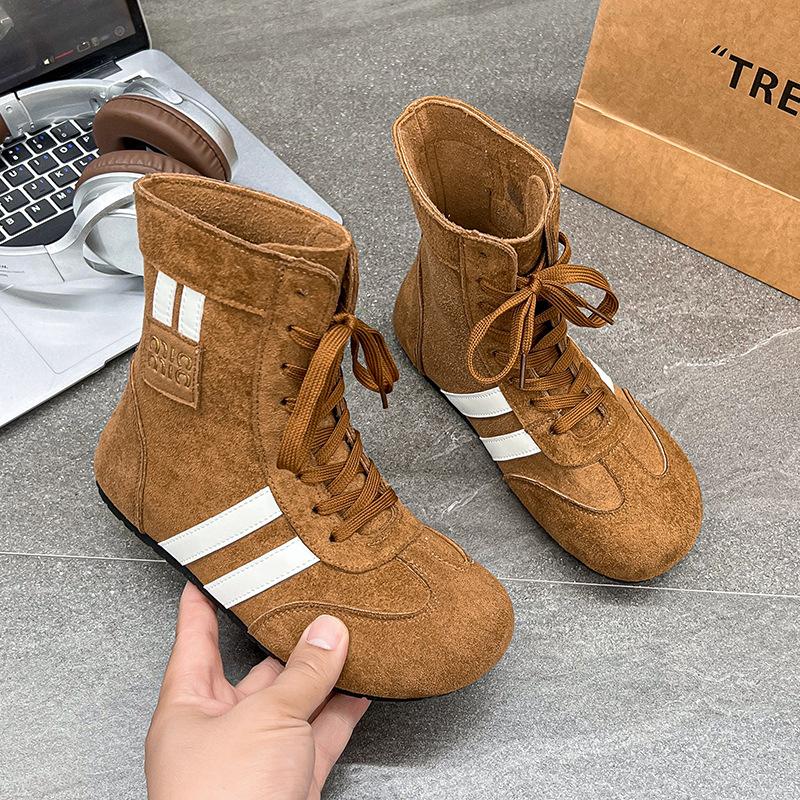 2025 autumn new retro matte leather high-top German training shoes fashionable inner height increase Martin boots Maillard casual women's shoes