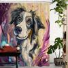 Artistic Dog Portrait Shower Curtain – Colorful Swirls, 2D Flat, 12 Hooks, 70.8×70.8 In, Polyester, Machine Washable