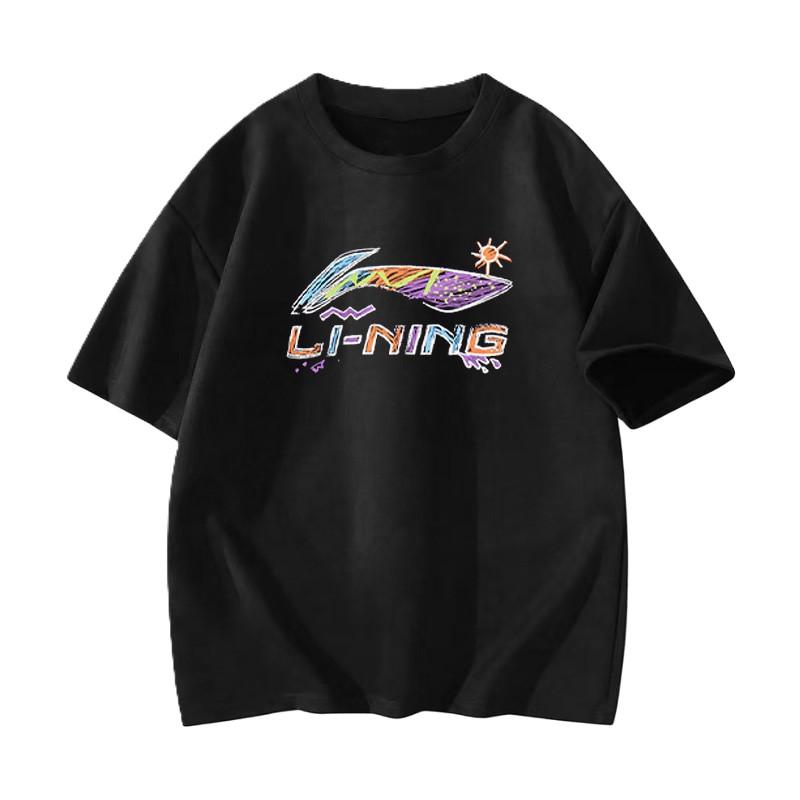 Li-Ning Loose Round Neck Breathable Student Style Versatile Letter Print Cycling Running Casual Sports Short Sleeve T-Shirt Unisex Tops ATBS770-2