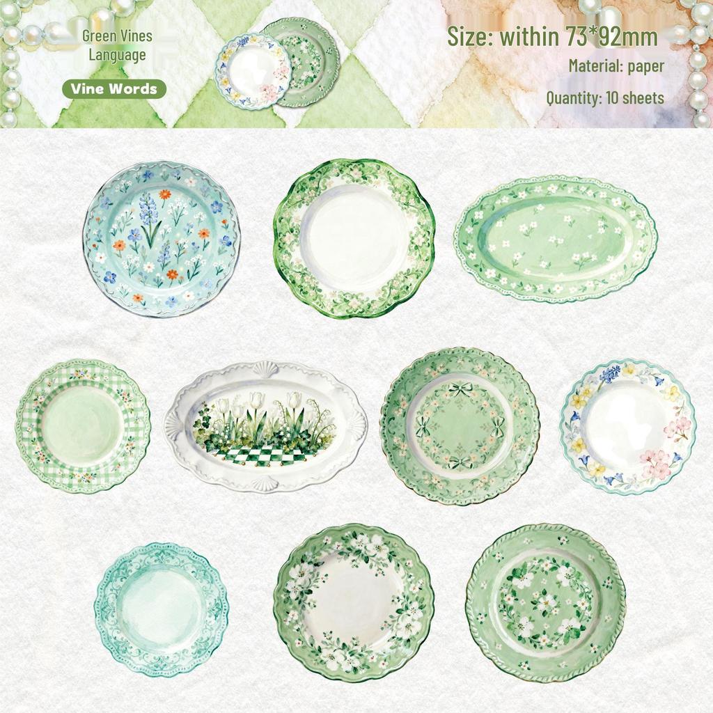 RetroStory Porcelain Dream Sticky Notes: Handwritten-Style Journals, Food-Themed Background, 10 Sheets/Pack