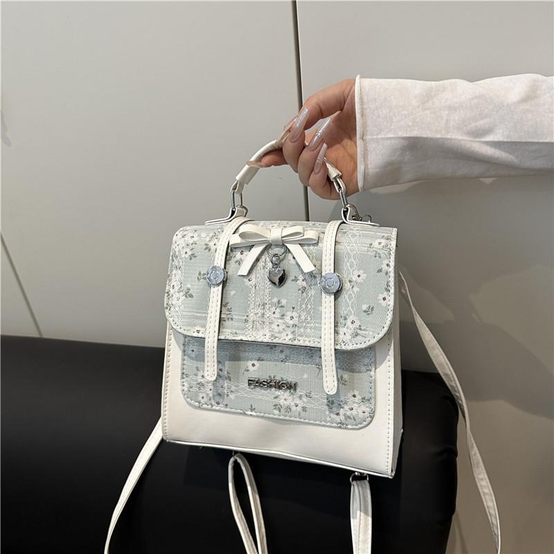 Sweet Splicing Print Design Bow And Lace Decoration Women Casual Shoulder Bags