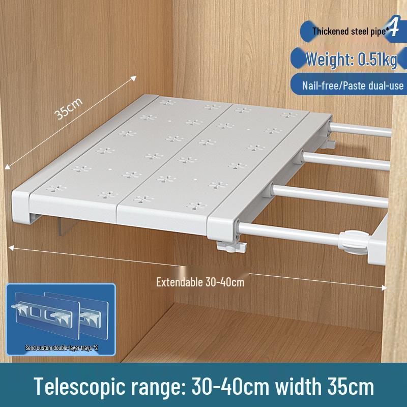 Retractable Wardrobe Storage Rack with Layered Partition for Dormitory Use