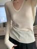 Women's Apricot V-Neck Knit Sweater: Autumn/Winter Slim Fit, Long Sleeve Clavicle Base Layer Top