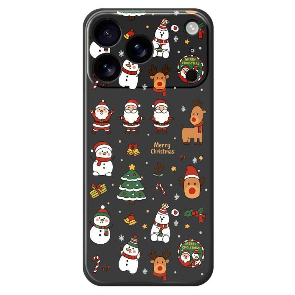 

For iPhone 17 Pro Case Santa Claus Snowman Pattern Printing Straight Edge TPU Phone Back Cover Black