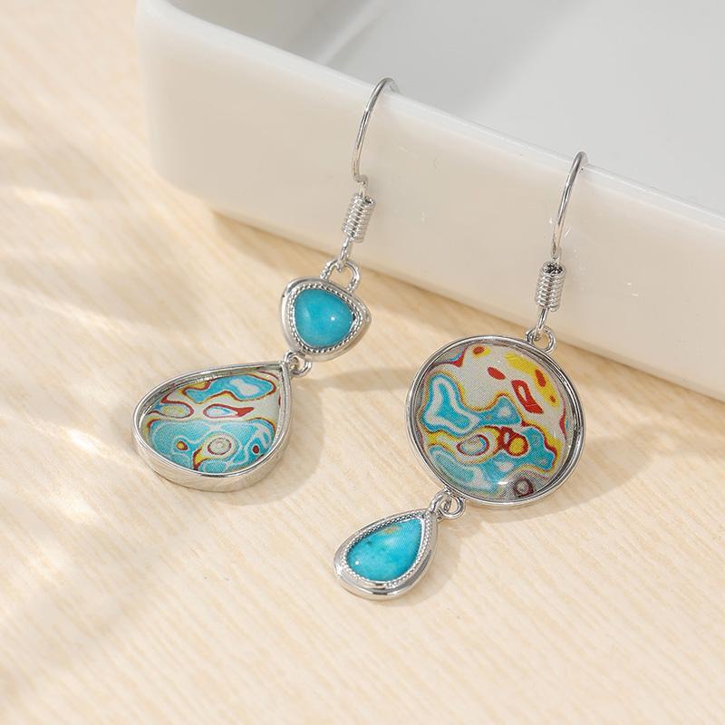 Retro Bohemian-style Colored Synthetic Turquoise Water Drop Shaped Dangle Earrings Women's Elegant Banquet Pendant Jewelry Gifts