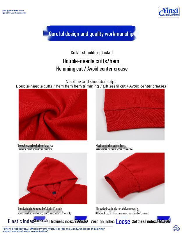 Couple's Casual Solid Color Hooded Sweatshirt - Heavyweight 320g Pure Cotton, Long Sleeve, for Spring and Autumn.