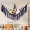 Macrame Triangle Wall Hanging Net Bag Cotton Rope Organizer Ribbon Storage Hammock Plush Hanging Shelf Home Decoration