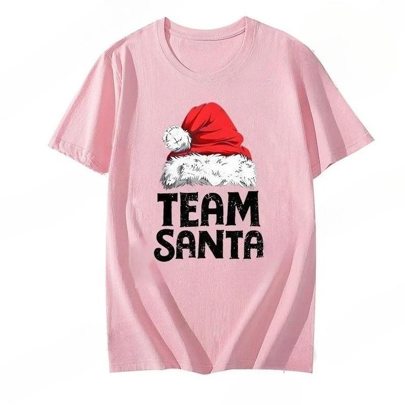 Fashionable Christmas hat printed pattern holiday Tshirt round neck short sleeved fashionable versatile Womens Tshirt