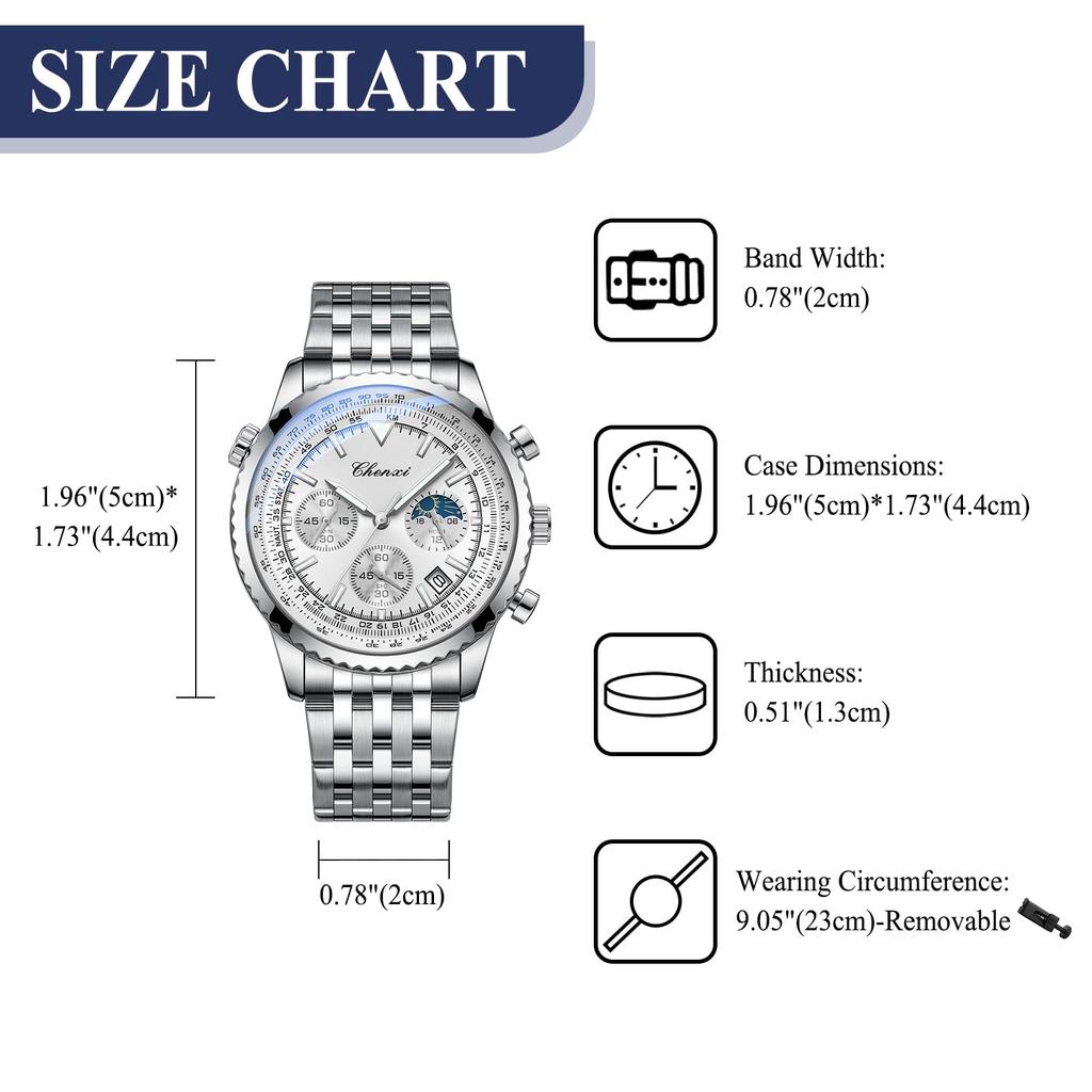 Stainless Steel Watch with Analog 3ATM Water Small Luminous Quartz Silver A Fashionable Accessory for and Boyfriends Men's Calendar, Display,
