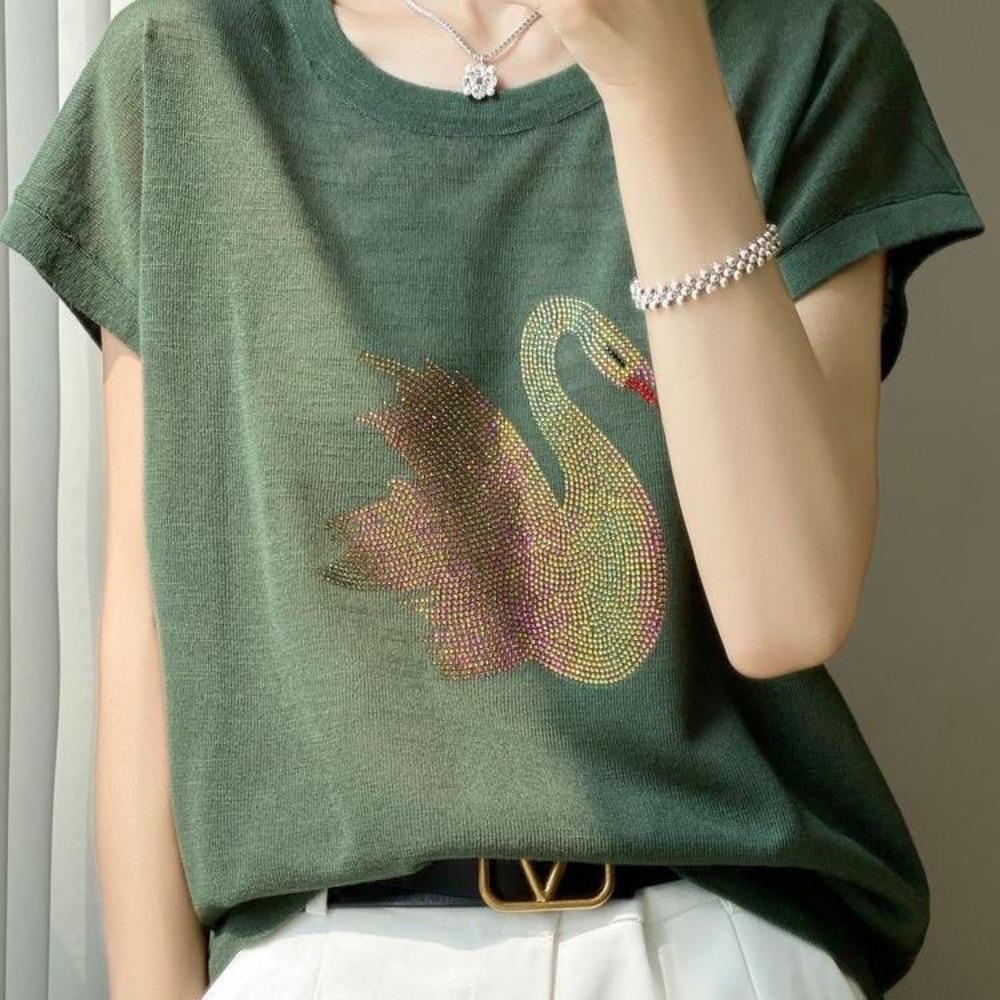Bamboo Joint Cotton Short-sleeved T-shirt Women Round Neck Fashionable Versatile Small Shirt Bat Sleeve Top Thin Style