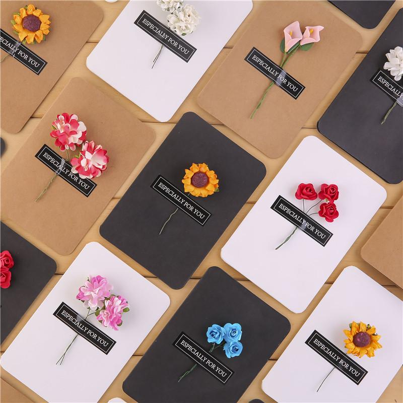 10pcs/bag Creative Dried Flower Handmade Retro Cowhide Blessing Thank You Card