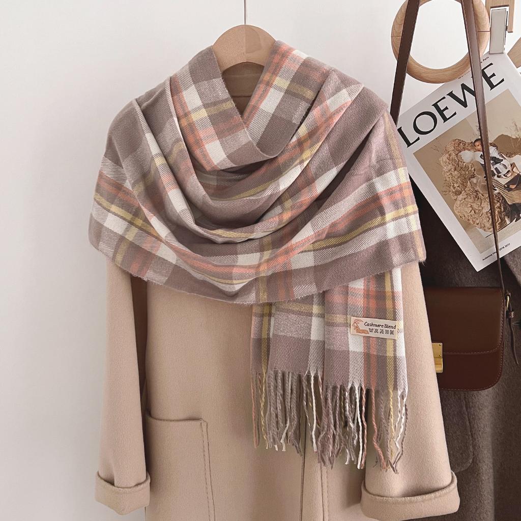 Fashion Design Korean Version Imitation Cashmere Plaid Warm Shawl Women Long Thick Tassel Thermal Scarf Female Men Autumn Winter