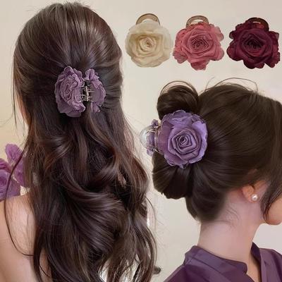 Rose Flower Hair Clip Mesh Floral Hairpin Sweet Hair Claw  Hair Accessories