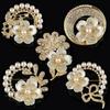 Shinning Crystal Rhinestone Flower Brooch Pearl-Set Alloy Vintage Style Pearl Flower Brooch Diamond Alloy Floral Brooch
