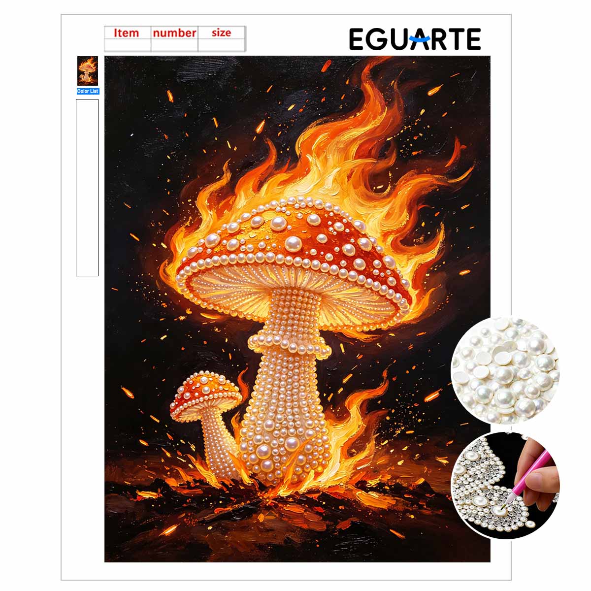 Pearl mushroom fire painting handmade creative projects home wall decoration. 30x40