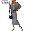 Costume de pantaloni cu mânecă lungă, casual, pentru femei, culoare solidă, cu imprimeu