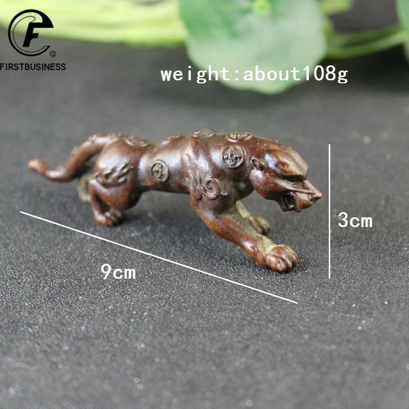 Латунь Массивный Винтажный Гепард Маленькая Статуэтка Настольные Украшения Подставка для Ручек Счастливое Животное Леопард Фигурки Миниатюры Ремесла Украшения