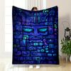 "Neon Tribal Face Design Blanket" Patterned Flannel Blanket Perfect for the Bedroom Living Room, Sofa, or a Little Nap