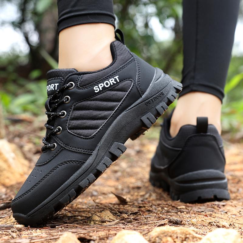 Anti-slip Hiking Shoes for Women Breathable Casual Trainers PU Leather Wear-resistant Outdoor Sneakers for Camping Trekking
