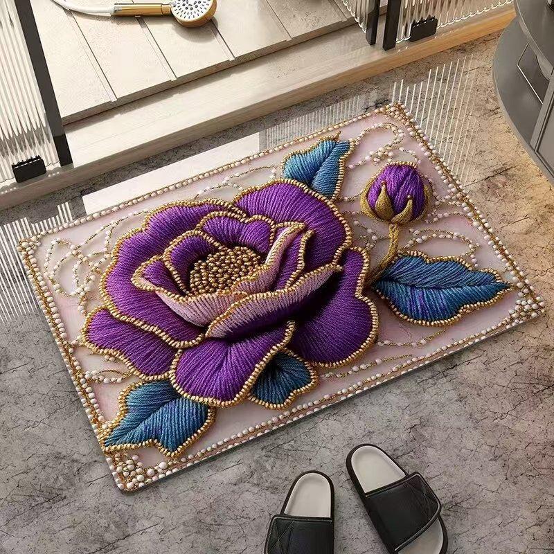 Floral Cross-Border Doormat: Dirt-Resistant, Easy-Clean Doorway Pad for Dust Removal