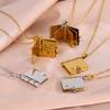 Stainless Steel Book-Shaped Pendant Necklace With Custom Engraved Message Mom Dad Grandma Or Lover Gold Plated Chain