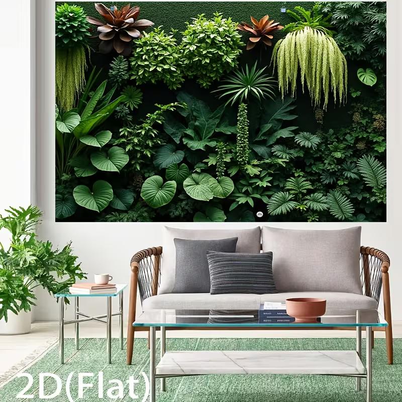 2D Urban Jungle Greenery Wall with Bulb Lights Backdrop Photo Background