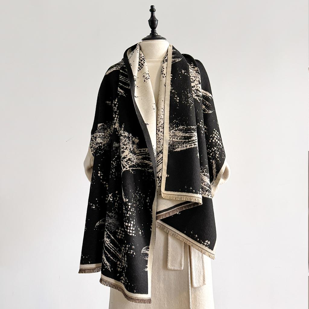 Winter Cashmere Jacquard Scarf for Women Thick Blanket Soft Warm Pashmina Tassel Shawl New Design Female Bufanda