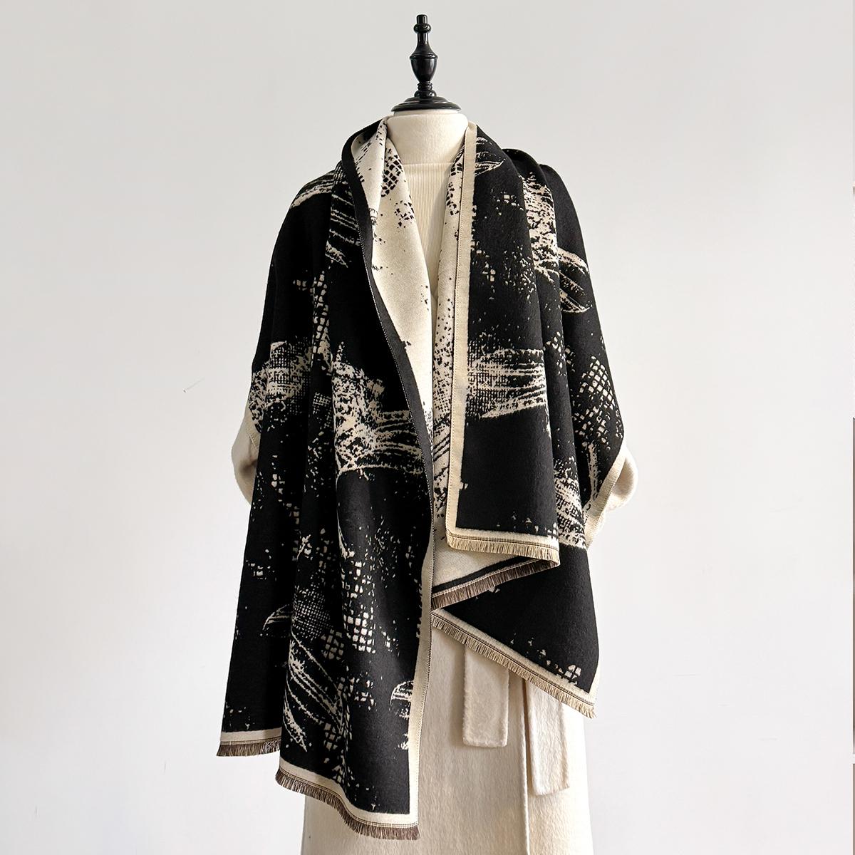 

Elegant Women S Floral Jacquard Pashmina Blanket Scarf - Winter Thick Warm Double-Sided Tassel Design Coldproof Windproof Shawl