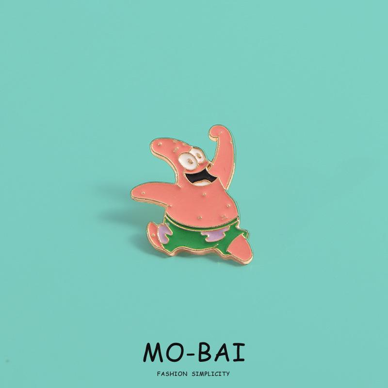 SpongeBob Cartoon Brooch & Keychain Set: Squidward, Patrick, Mr. Krabs