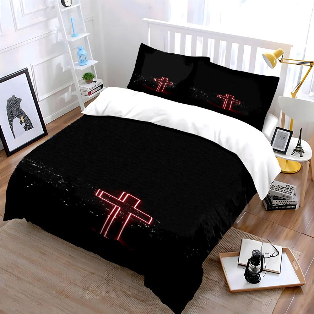 Glowing red cross design. Bedding sets Duvet cover sets Duvet covers Pillowcases(1*Duvet Cover 2*Pillowcases without duvet insert)
