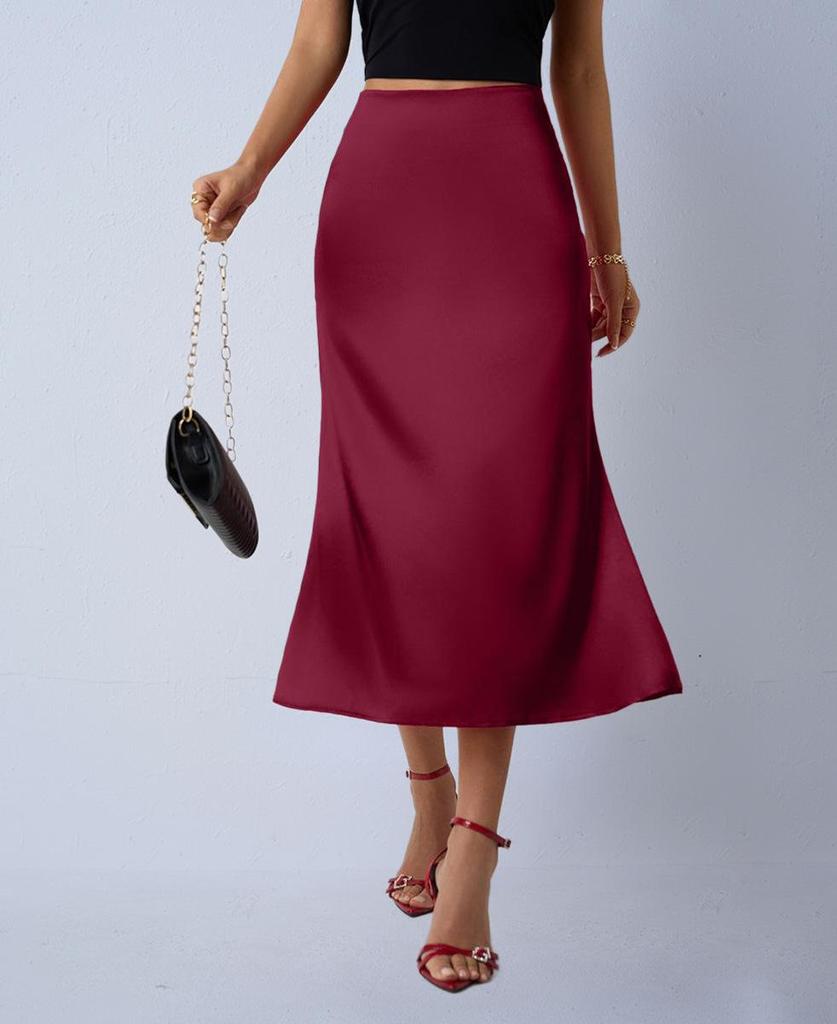 Women's Satin Silk Fishtail Midi Skirt - Autumn Collection