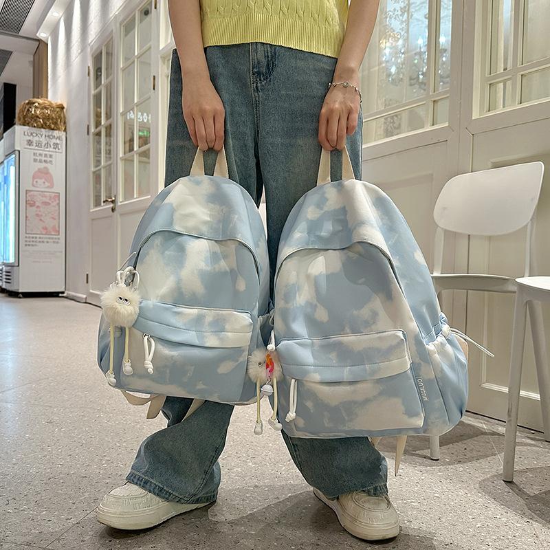 School Bag Women's High-value Tie-dye Versatile Anti-splashing Backpack Multi-compartment Large-capacity Junior High School Student School Bag